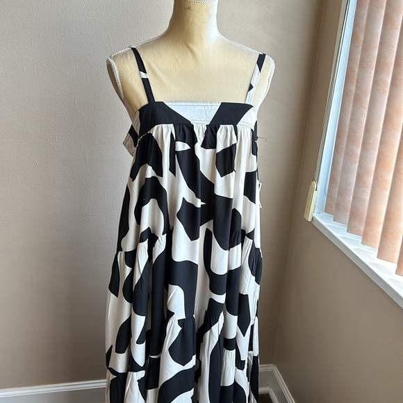 Abel the Label Anthropologie Black Off White Maxi Dress NWT Strappy Boho - Picture 2 of 3